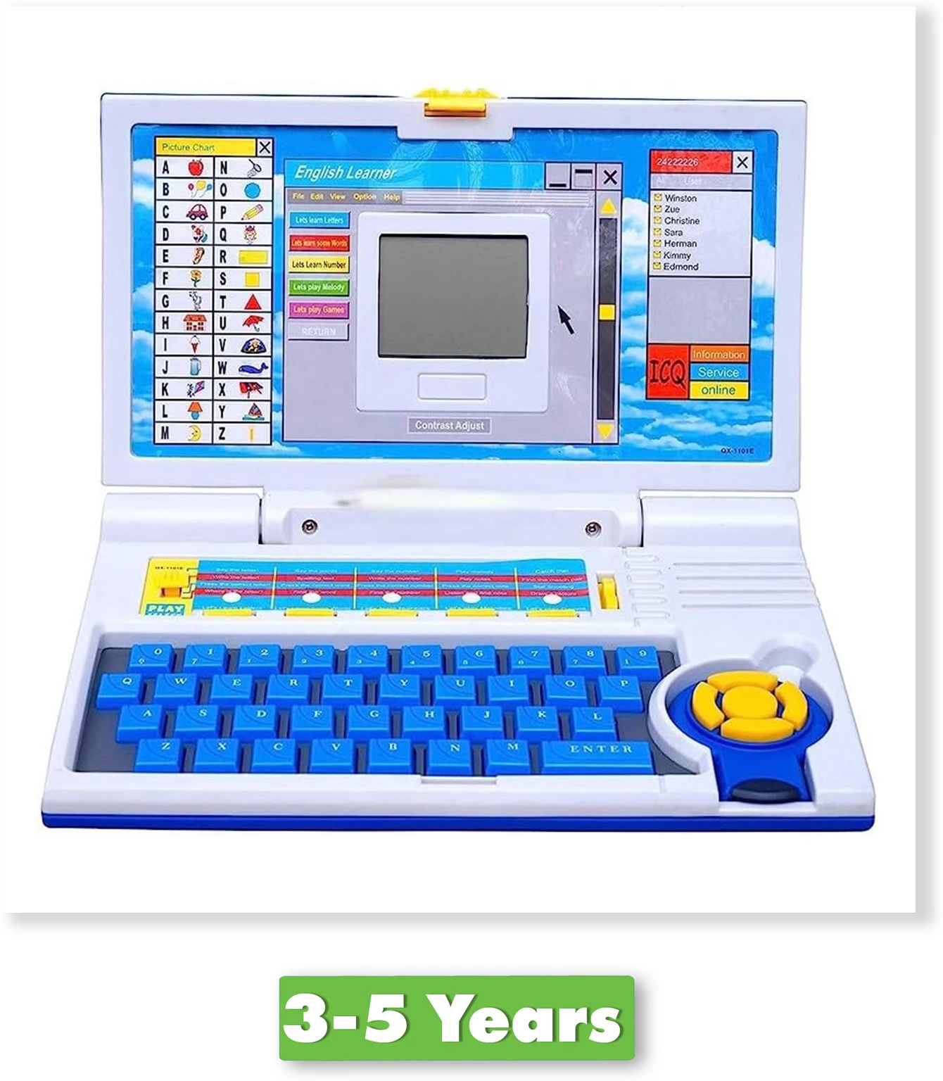 J K INTERNATIONAL Educational Laptop Computer Toy with Mouse for Kids Above 3 Years (Blue)